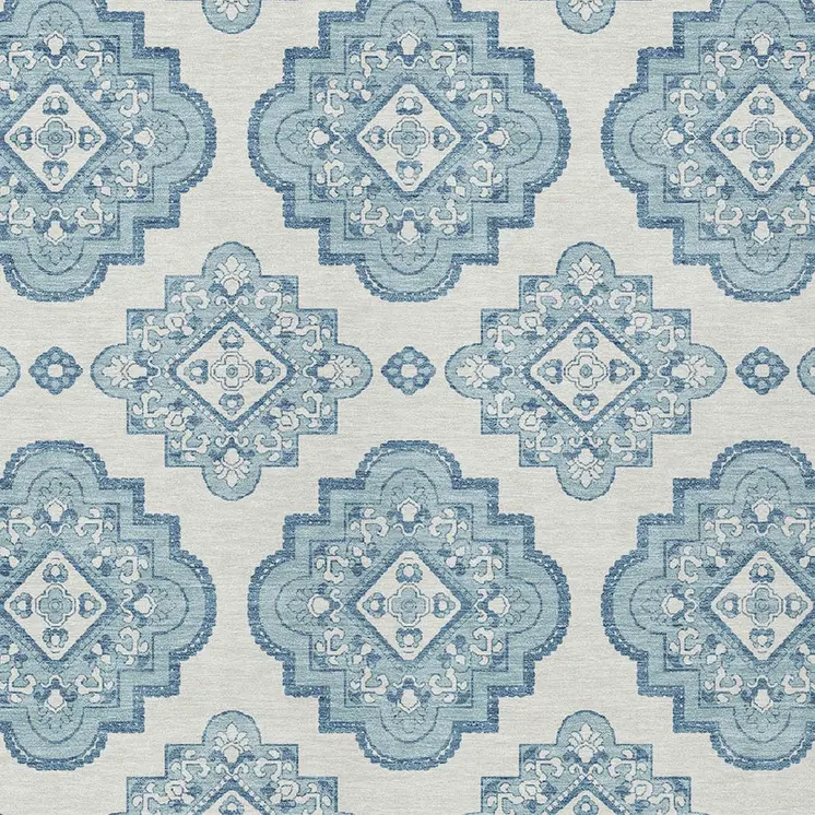 8' X 10' Teal Blue And Ivory Medallion Washable Indoor Outdoor Area Rug