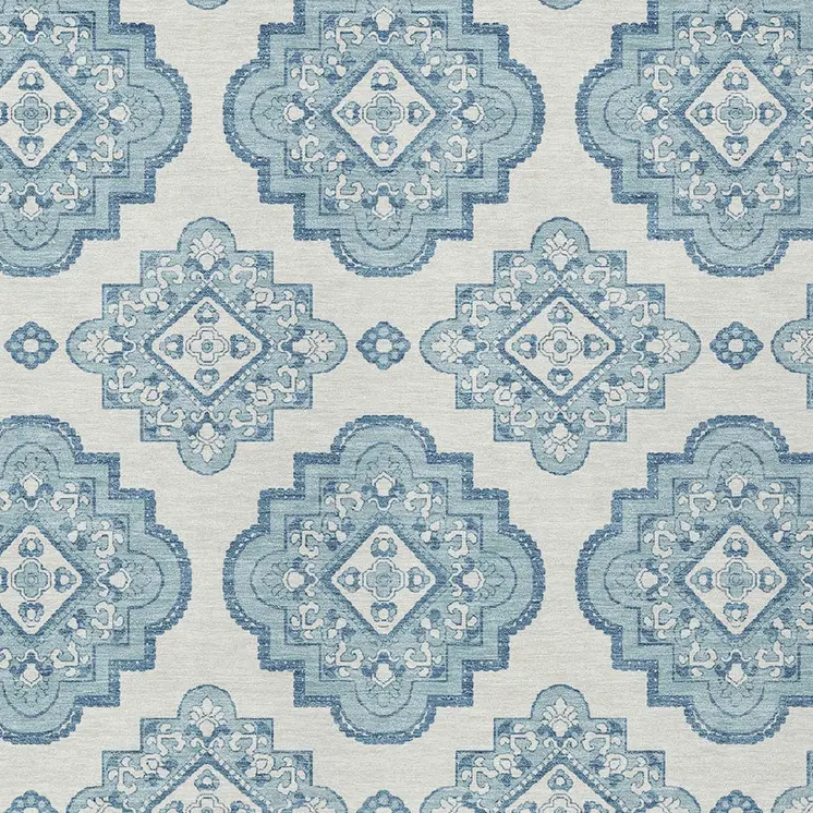 9' X 12' Teal Blue And Ivory Medallion Washable Indoor Outdoor Area Rug