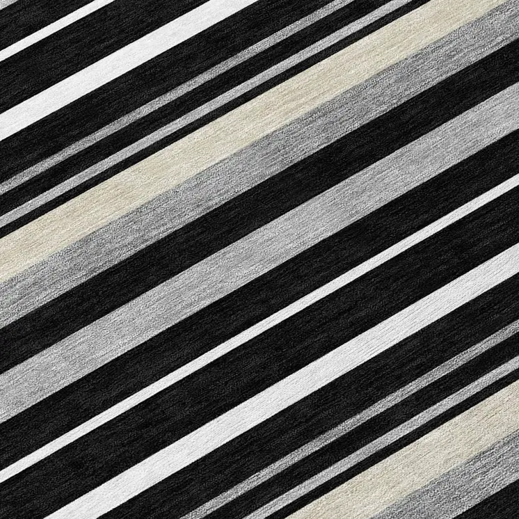 8' Black Ivory And Gray Round Striped Washable Indoor Outdoor Area Rug