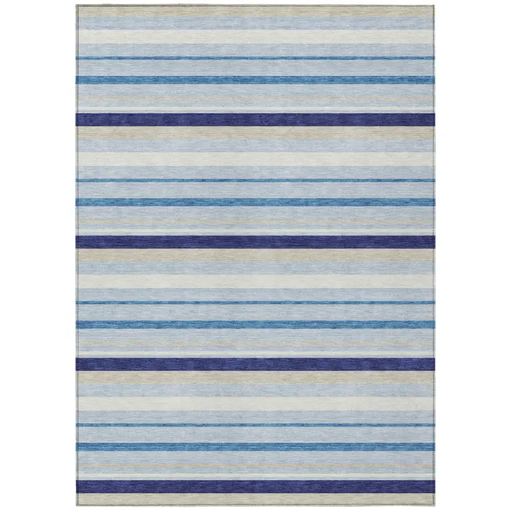 3' X 5' Blue Purple And Gray Striped Washable Indoor Outdoor Area Rug