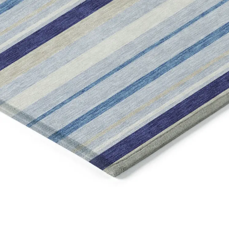 3' X 5' Blue Purple And Gray Striped Washable Indoor Outdoor Area Rug