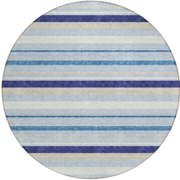 8' Blue Purple And Gray Round Striped Washable Indoor Outdoor Area Rug