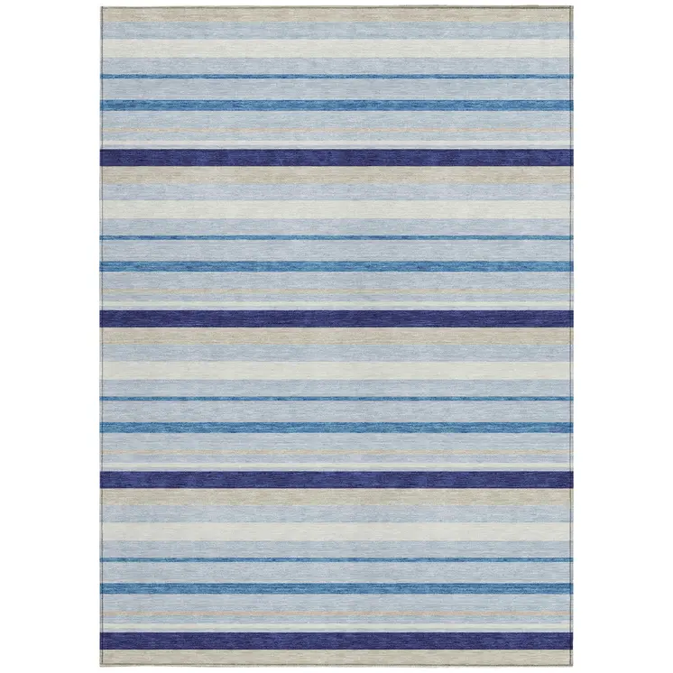 8' X 10' Blue Purple And Gray Striped Washable Indoor Outdoor Area Rug
