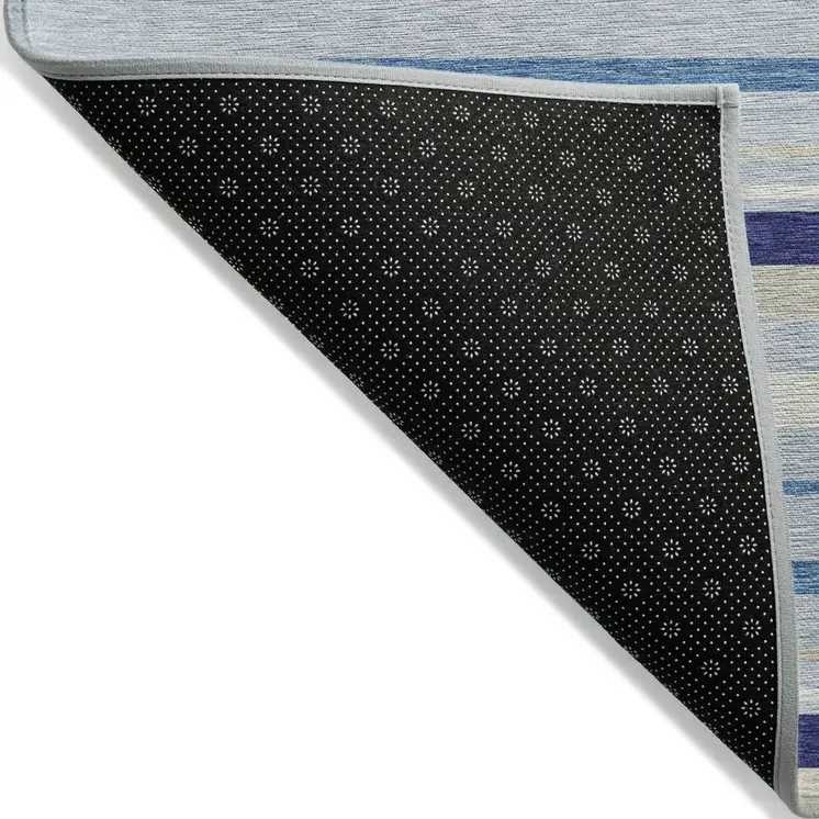 8' X 10' Blue Purple And Gray Striped Washable Indoor Outdoor Area Rug