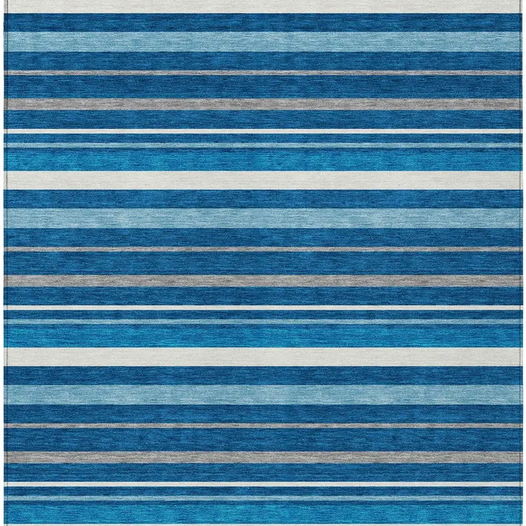 3' X 5' Denim Blue Gray And Ivory Striped Washable Indoor Outdoor Area Rug