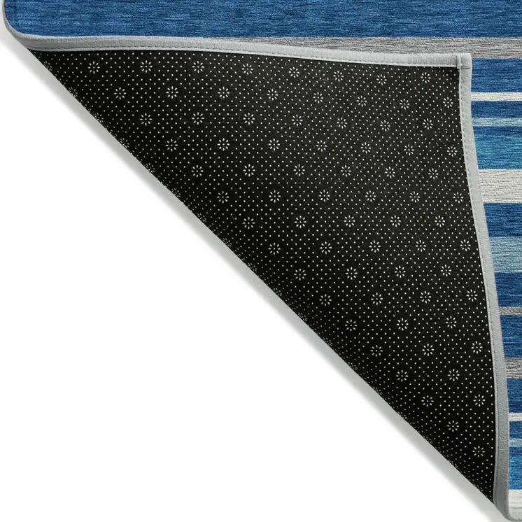 3' X 5' Denim Blue Gray And Ivory Striped Washable Indoor Outdoor Area Rug