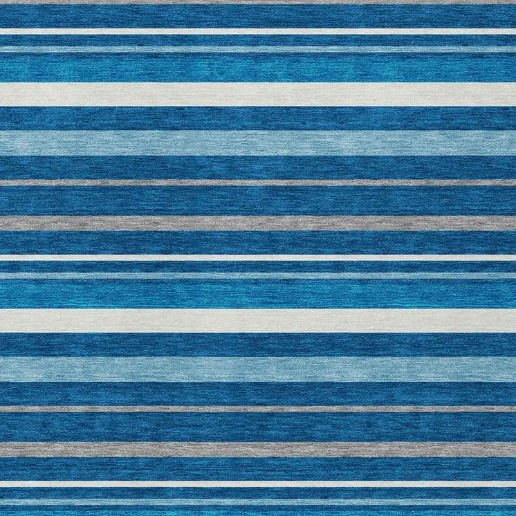3' X 5' Denim Blue Gray And Ivory Striped Washable Indoor Outdoor Area Rug