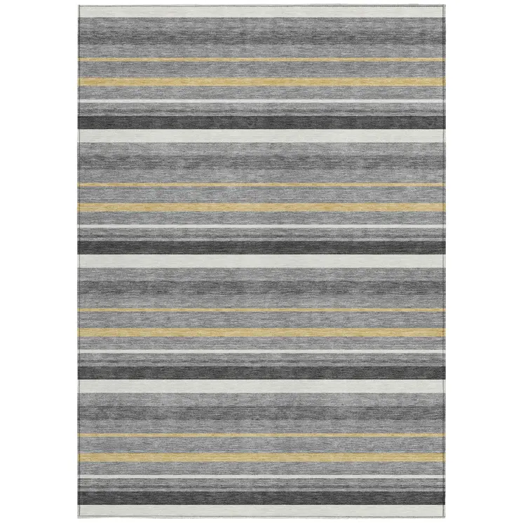3' X 5' Gray Brown And Ivory Striped Washable Indoor Outdoor Area Rug