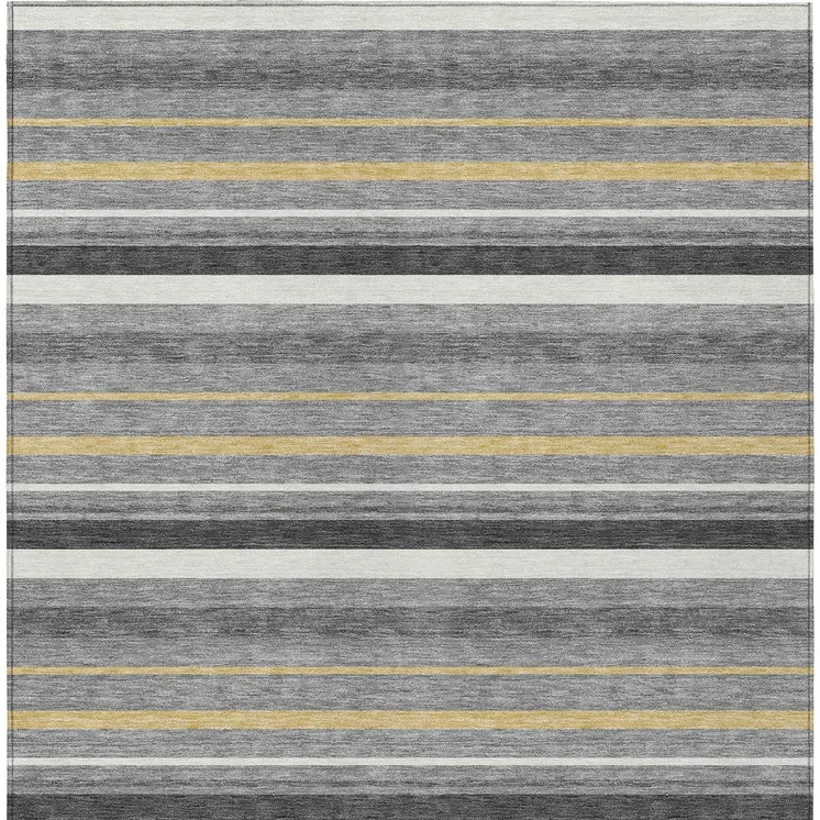 5' X 8' Gray Brown And Ivory Striped Washable Indoor Outdoor Area Rug
