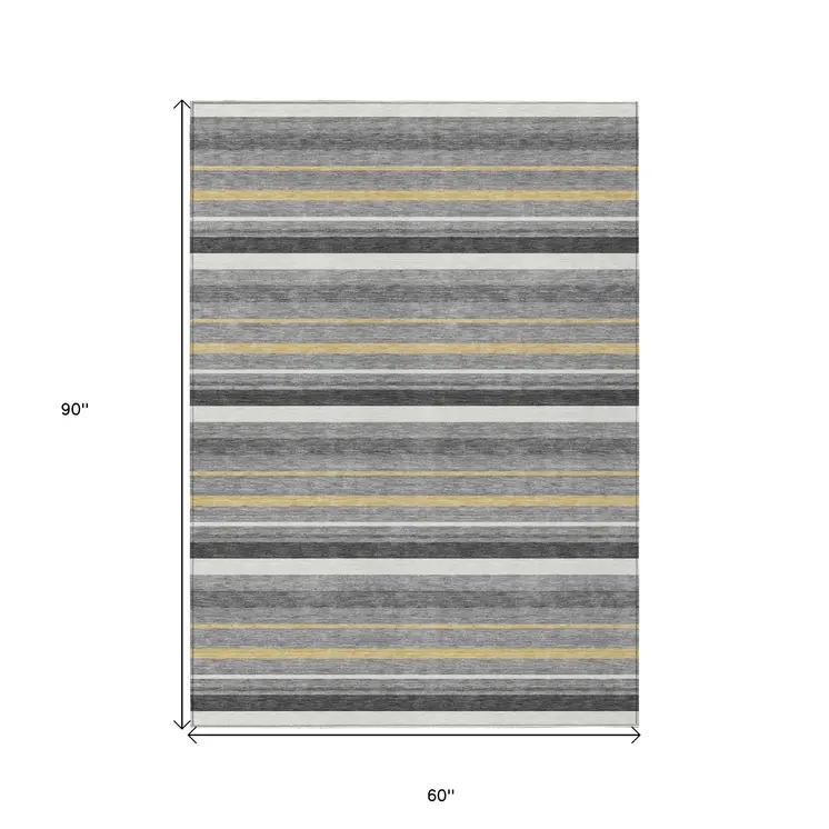 5' X 8' Gray Brown And Ivory Striped Washable Indoor Outdoor Area Rug