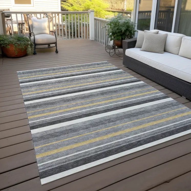 5' X 8' Gray Brown And Ivory Striped Washable Indoor Outdoor Area Rug