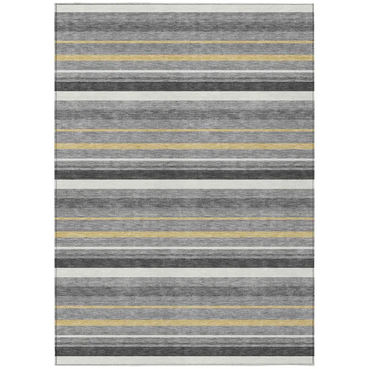 5' X 8' Gray Brown And Ivory Striped Washable Indoor Outdoor Area Rug