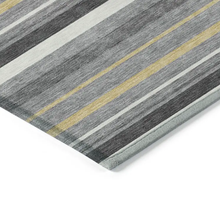 5' X 8' Gray Brown And Ivory Striped Washable Indoor Outdoor Area Rug