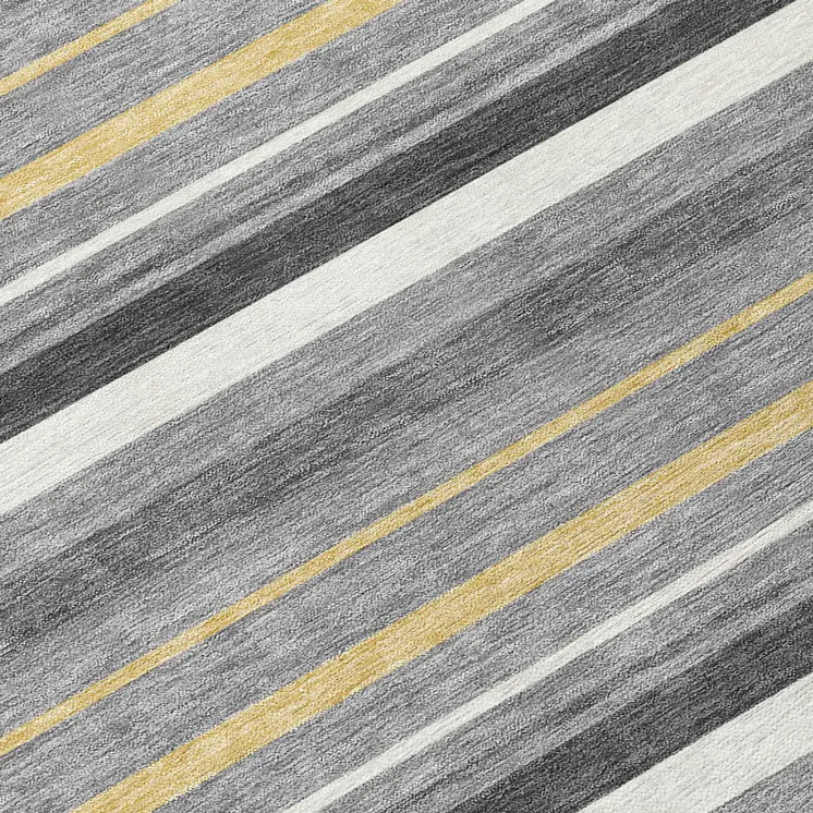 8' Gray Brown And Ivory Round Striped Washable Indoor Outdoor Area Rug