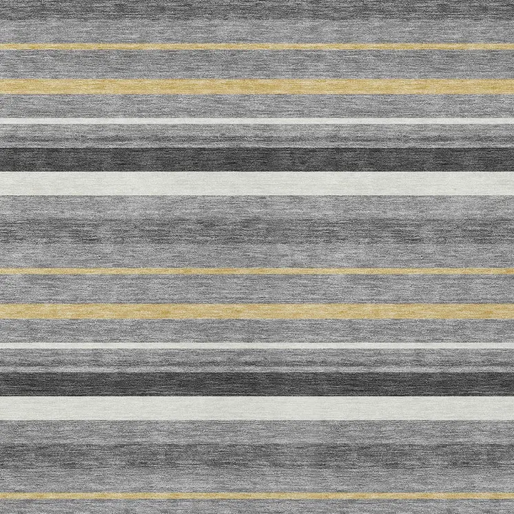 8' X 10' Gray Brown And Ivory Striped Washable Indoor Outdoor Area Rug