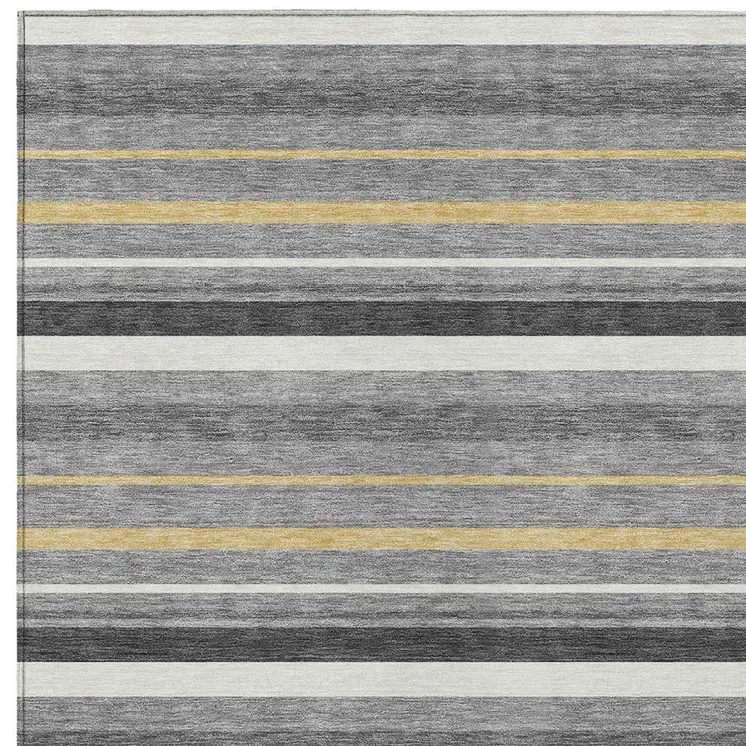 9' X 12' Gray Brown And Ivory Striped Washable Indoor Outdoor Area Rug