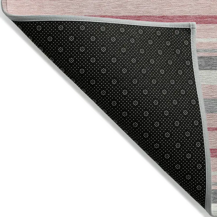 3' X 5' Pink And Gray Striped Washable Indoor Outdoor Area Rug