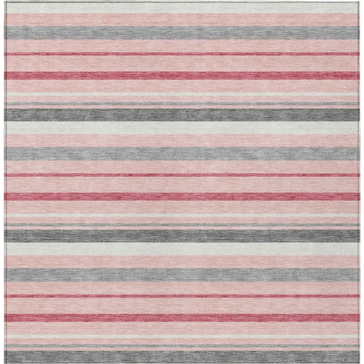3' X 5' Pink And Gray Striped Washable Indoor Outdoor Area Rug