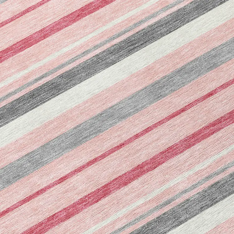 3' X 5' Pink And Gray Striped Washable Indoor Outdoor Area Rug