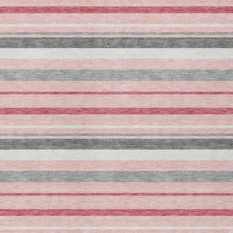 5' X 8' Pink And Gray Striped Washable Indoor Outdoor Area Rug