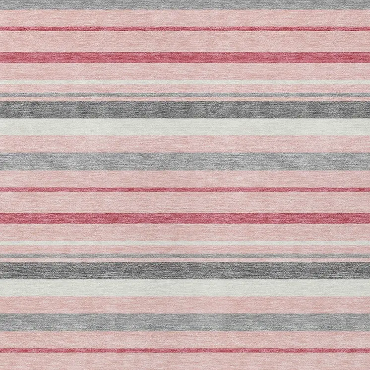 10' X 14' Pink And Gray Striped Washable Indoor Outdoor Area Rug