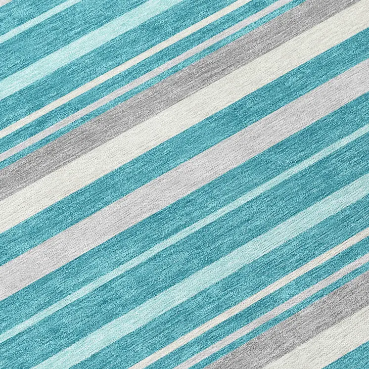 8' Teal Blue Gray And Ivory Round Striped Washable Indoor Outdoor Area Rug
