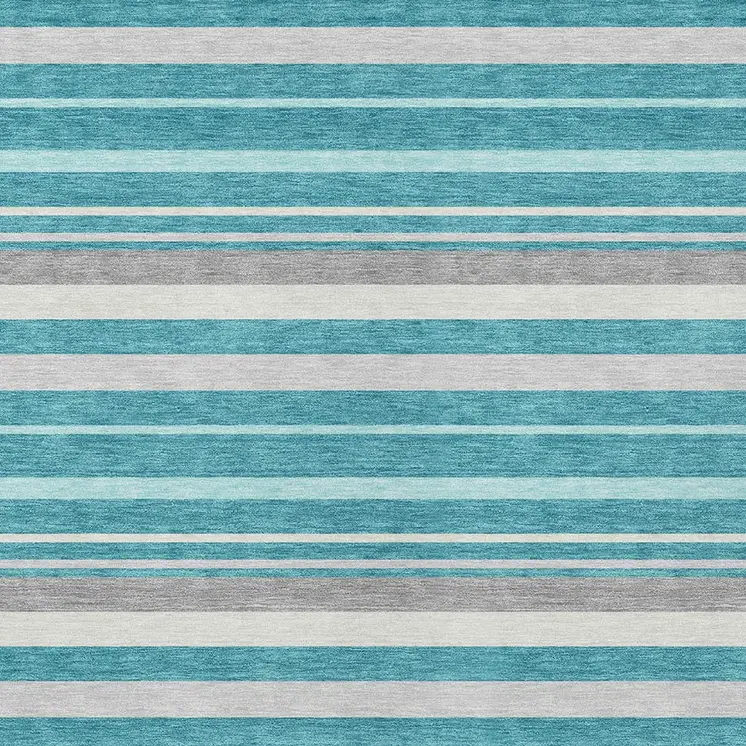 10' X 14' Teal Blue Gray And Ivory Striped Washable Indoor Outdoor Area Rug