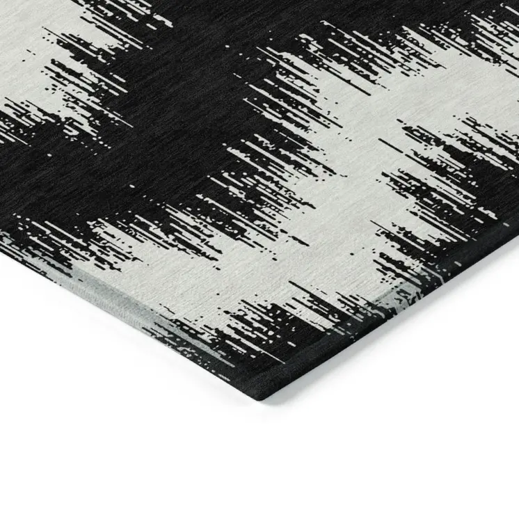 3' X 5' Black And Ivory Chevron Washable Indoor Outdoor Area Rug