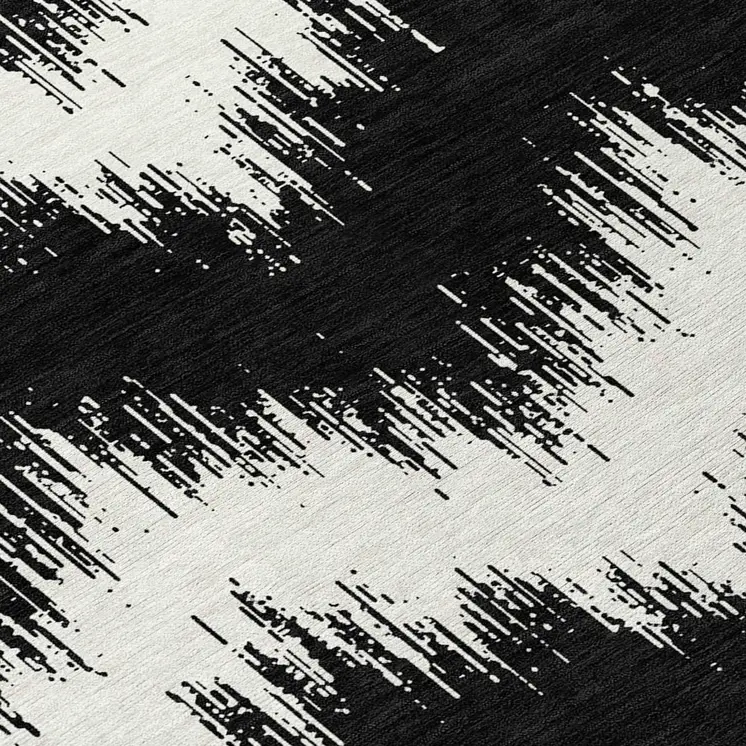 8' Black And Ivory Round Chevron Washable Indoor Outdoor Area Rug