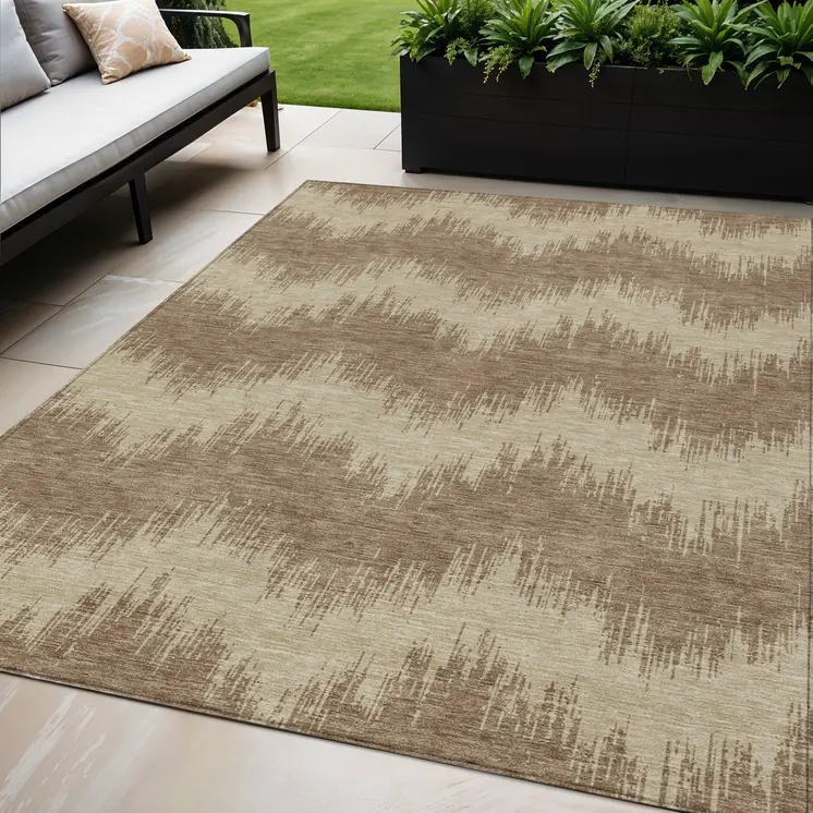 5' X 8' Brown And Beige Chevron Washable Indoor Outdoor Area Rug