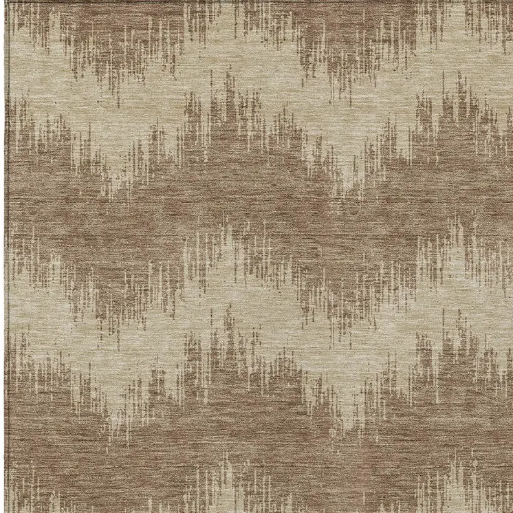 5' X 8' Brown And Beige Chevron Washable Indoor Outdoor Area Rug