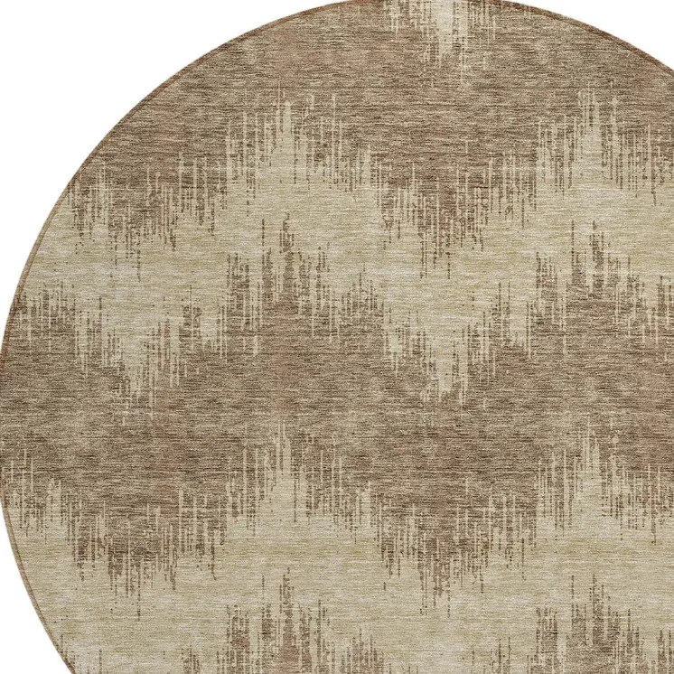 8' Brown And Beige Round Chevron Washable Indoor Outdoor Area Rug