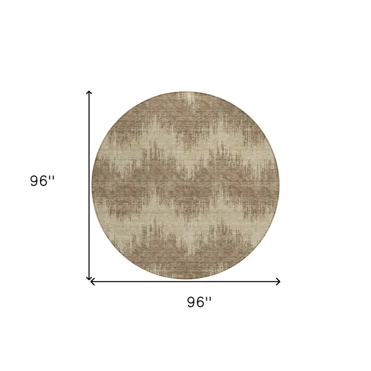8' Brown And Beige Round Chevron Washable Indoor Outdoor Area Rug