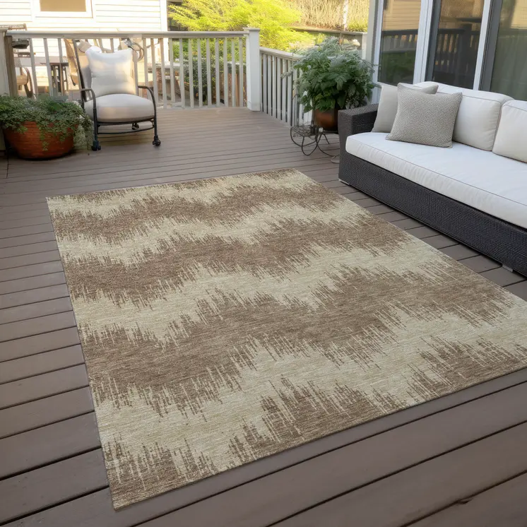 8' X 10' Brown And Beige Chevron Washable Indoor Outdoor Area Rug