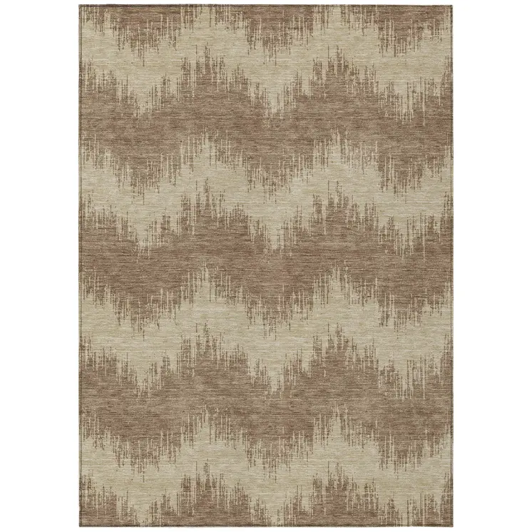 8' X 10' Brown And Beige Chevron Washable Indoor Outdoor Area Rug
