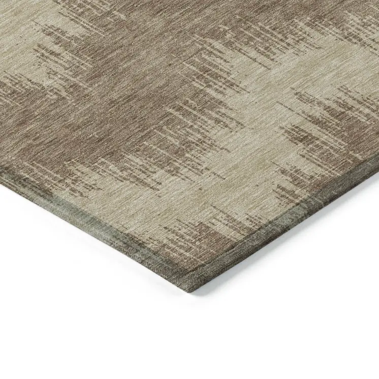 8' X 10' Brown And Beige Chevron Washable Indoor Outdoor Area Rug