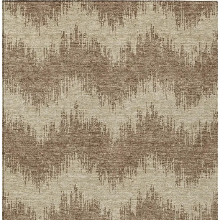 8' X 10' Brown And Beige Chevron Washable Indoor Outdoor Area Rug