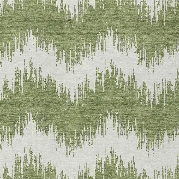 3' X 5' Green And Ivory Chevron Washable Indoor Outdoor Area Rug
