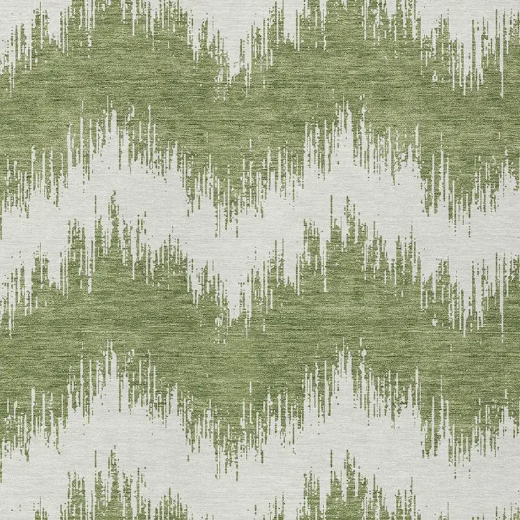 5' X 8' Green And Ivory Chevron Washable Indoor Outdoor Area Rug