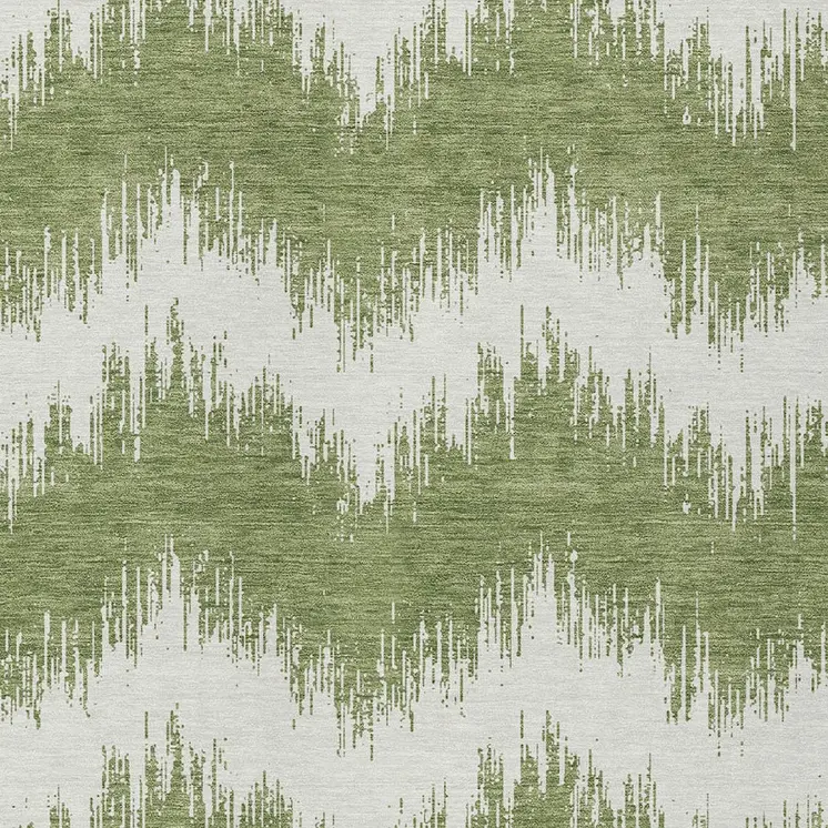 9' X 12' Green And Ivory Chevron Washable Indoor Outdoor Area Rug