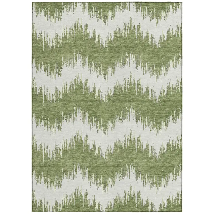 10' X 14' Green And Ivory Chevron Washable Indoor Outdoor Area Rug