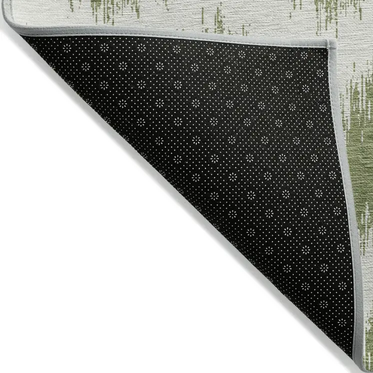 10' X 14' Green And Ivory Chevron Washable Indoor Outdoor Area Rug