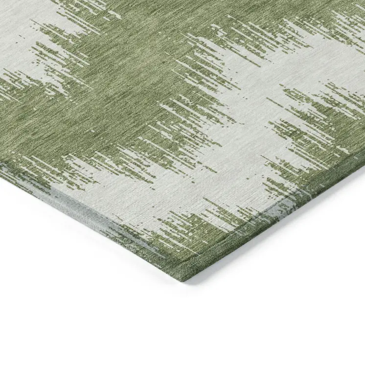10' X 14' Green And Ivory Chevron Washable Indoor Outdoor Area Rug