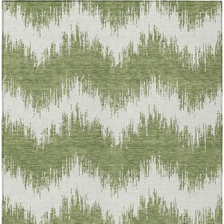 10' X 14' Green And Ivory Chevron Washable Indoor Outdoor Area Rug