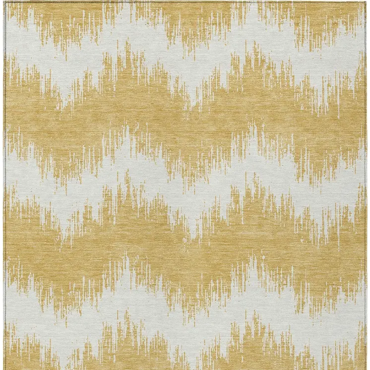 3' X 5' Gold And Ivory Chevron Washable Indoor Outdoor Area Rug