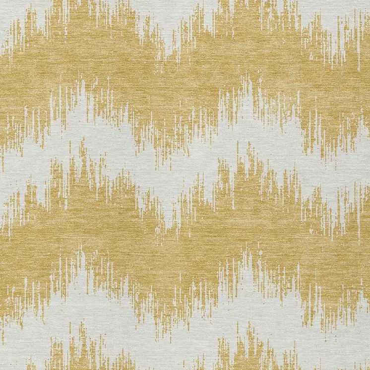 5' X 8' Gold And Ivory Chevron Washable Indoor Outdoor Area Rug