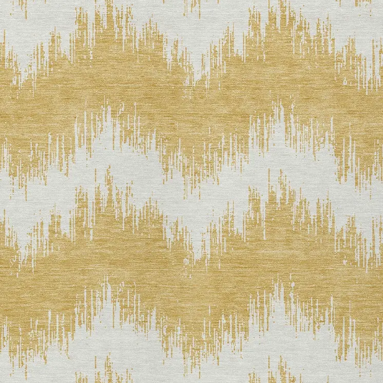 8' X 10' Gold And Ivory Chevron Washable Indoor Outdoor Area Rug