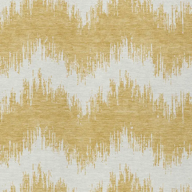 9' X 12' Gold And Ivory Chevron Washable Indoor Outdoor Area Rug