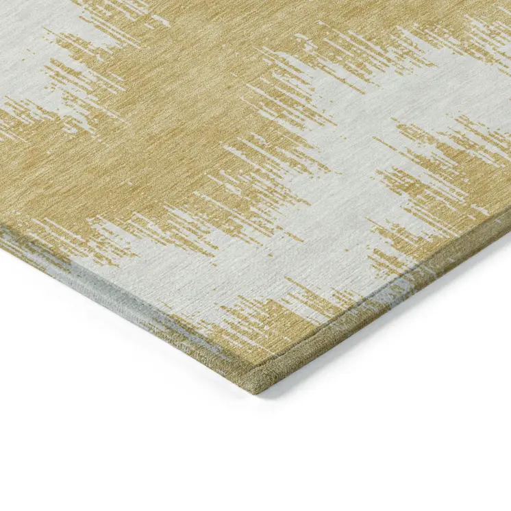 9' X 12' Gold And Ivory Chevron Washable Indoor Outdoor Area Rug