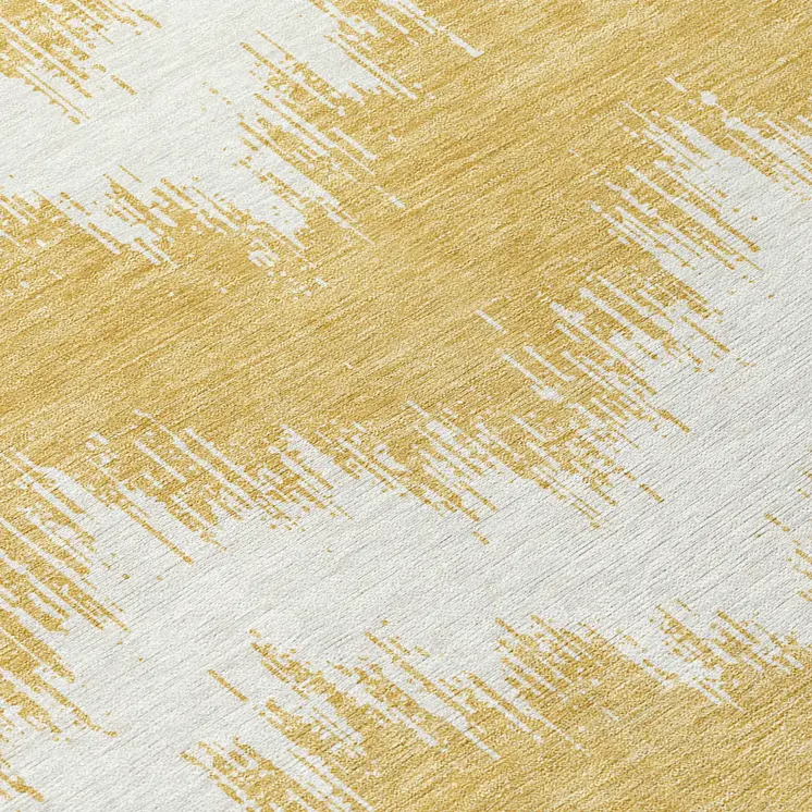 9' X 12' Gold And Ivory Chevron Washable Indoor Outdoor Area Rug